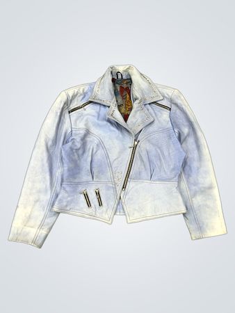 Giubbotto Biker In Pelle A Borchie Blu Chiaro