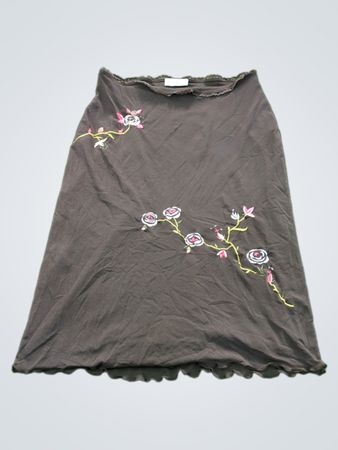 Chaloc Brown Floral Print Midi Rock