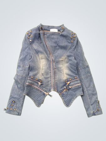 Jaqueta Jeans Feminina com Estrelas e Zíperes