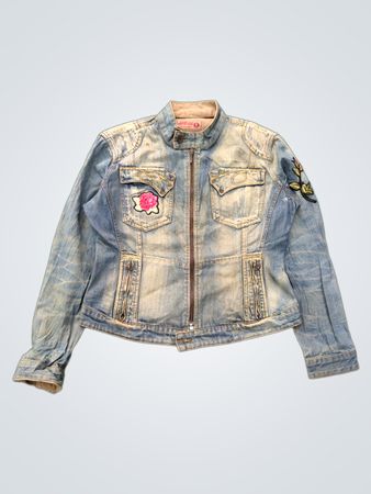 CAMPER JEANS Jaqueta de Jeans com Patches de Rosa