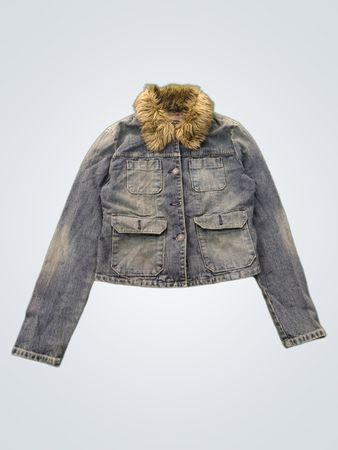 American Eagle Outfitters Denim Jacket with Fur Collar