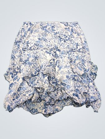 NICOLA Damen blaues Blumenmuster Rüschenspaltenrock XL Hergestellt in Indonesien