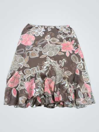 Jupe à volant à imprimé floral marron East5th pour femmes