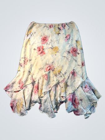 Gelber floral gemusterter Rüschenshirt-Midirock
