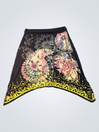 Desigual schwarze Rock mit floralen und gelben Verzierungen
