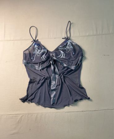 Miracle Women's Blue Cami Top with Bows and Embroidery