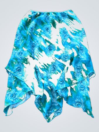 VERSAILIES Damen Rock mit Pfauenfedern-Print und asymmetrischem Saum