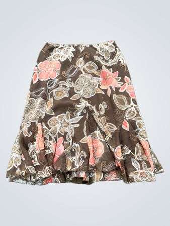 East 5th Damen Midirock mit braunem Blumenmuster und Rüschensaum