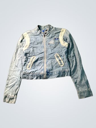 Light Wash Denim Jacket with White Accents