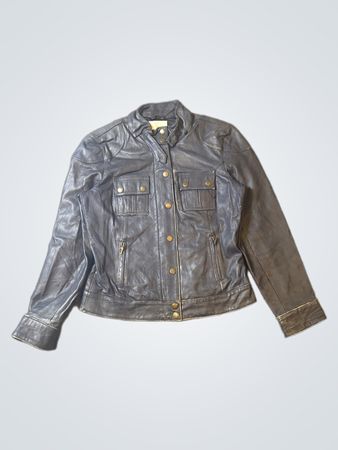 hein navy blue leather jacket