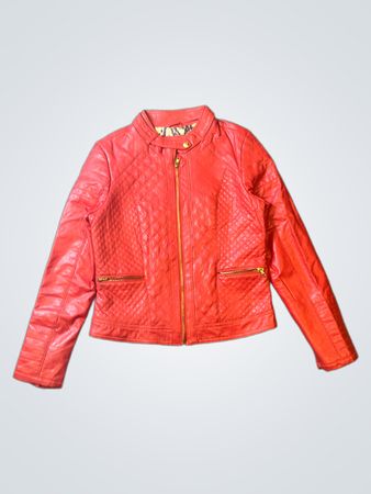 Red Quilted Faux Leather Moto Jacket
