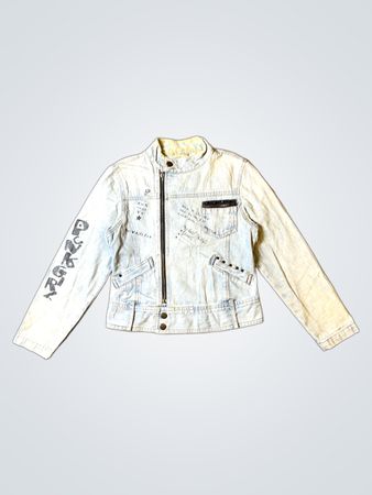 Veste en jean délavée avec graphisme "GIRL