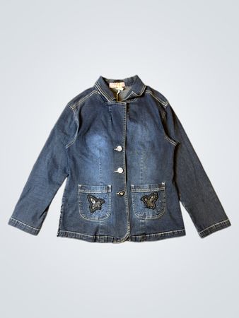 Denim Jacket with Butterfly Embellishments