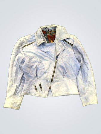 Light Blue Distressed Jacket with Studded Collar