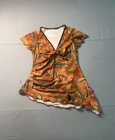 Orange Paisley Print Asymmetrical Top