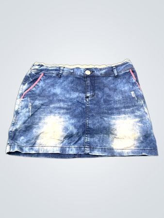 Blauer Jeansrock mit pinker Borte