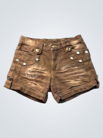 Braune Denim-Shorts mit „JEANS“-Knopfdetail