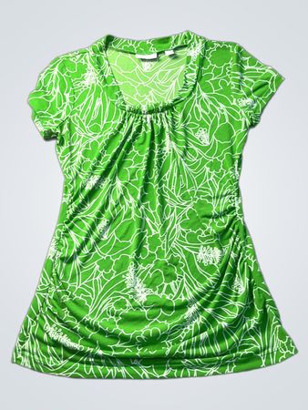 New York & Company Green Floral Print gerafftes Stretch-Oberteil