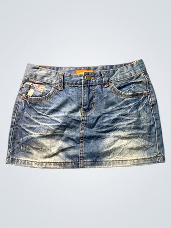 Lang Di Fu Jeansrock mit Blumenmuster und used-look Akzenten