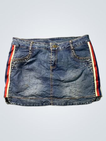 HONEYBEE Denim-Minirock mit roten und blauen Streifen