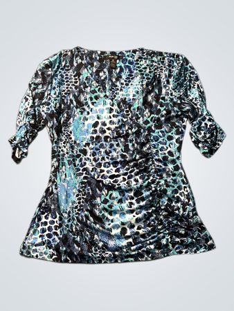Style & Co Blue Animal Print gerafftes Top