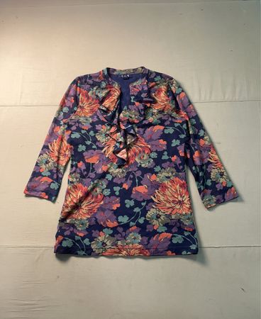 Chaps Denim Blumenmuster Rüschen-Tunika-Top