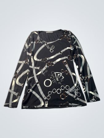 Cassis Collection Schwarzes Langarm-Oberteil mit Gürtel- und Kettenmuster
