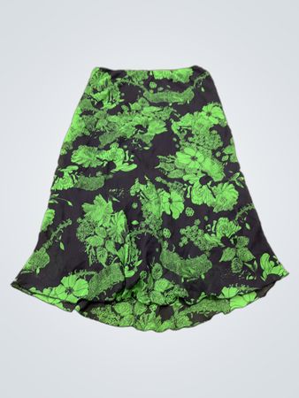 FMW World Design Lab Black and Green Floral Print Midirock