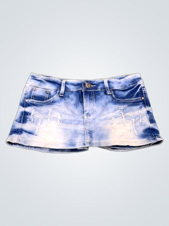 Jeansrock mit Blumen-Paspel-Tasche