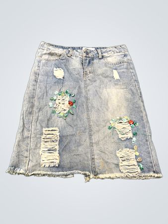 Boba Distressed Jeansrock mit Verzierungen