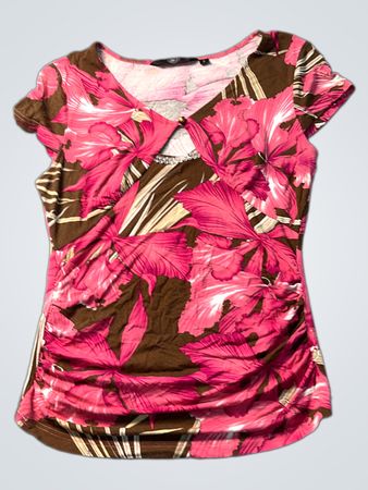 Damen-Top mit Blumenmuster und Rüschen```