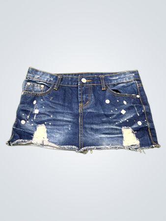 Denim-Rock mit weißen Sprenkeln und Used-Effekten