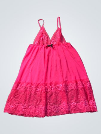 Pinkes Babydoll-Chemise mit Spitzenbesatz