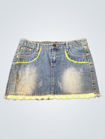 Denim-Minirock mit Spitzenbesatz