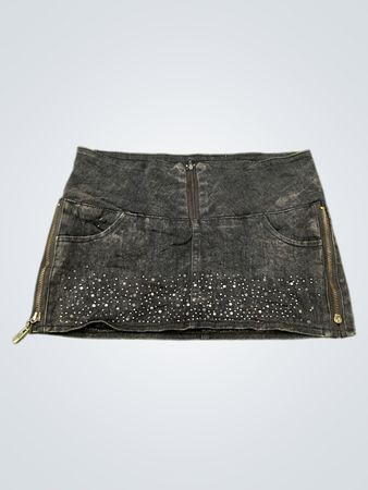Denim-Minirock mit Strasssteinbesatz