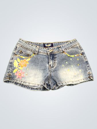 Angels Jeansshorts mit Blumenperlenbesatz