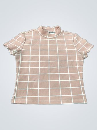 Rosa-weiß kariertes Top mit Mockneck