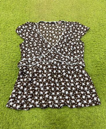 New York & Company Braun geblümtes Peplum-Oberteil