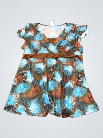 New Recruit Baby Girls' Blue Brown Floral Print Short Sleeve Dress