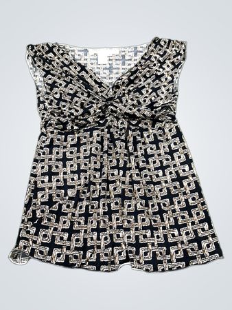 MAX STUDIO Women's Black & Beige Geometric Print Twist Front Top