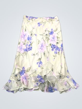 Damenrock mit Blumenmuster und Stufenvolant am Saum