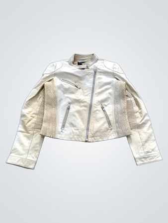 Veste motard en cuir crème RED SKINS