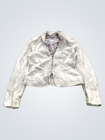 KOR@KOR Giacca in pelle bianca con fodera floreale