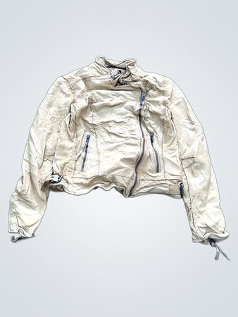 Muubaa Veste motard en cuir beige pour femme