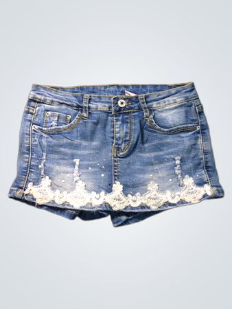 Damenshorts aus Denim mit Spitze und Perlen