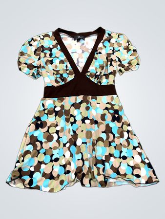 iz California Brown Polka Dot Short Sleeve V-Neck Dress