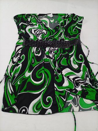 Green Swirl Strapless Top