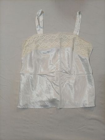 White Satin Cami Top with Lace Trim