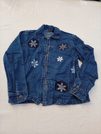 Denim Jacket with Snowflake Embroidery
