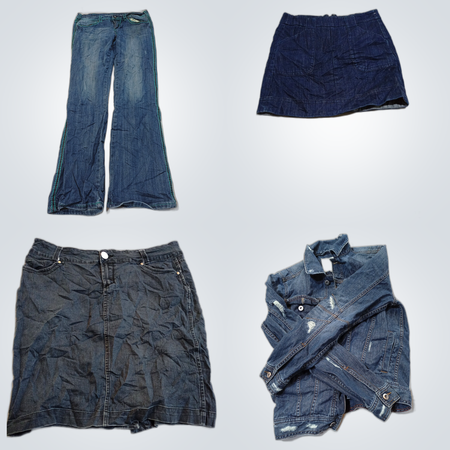 RUFF & River Island Denim Bundle - Flared Jeans, 2 Mini-Röcke, Jacke